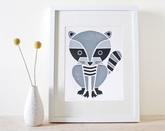 Raccoon Screenprint, Animal Art, Print