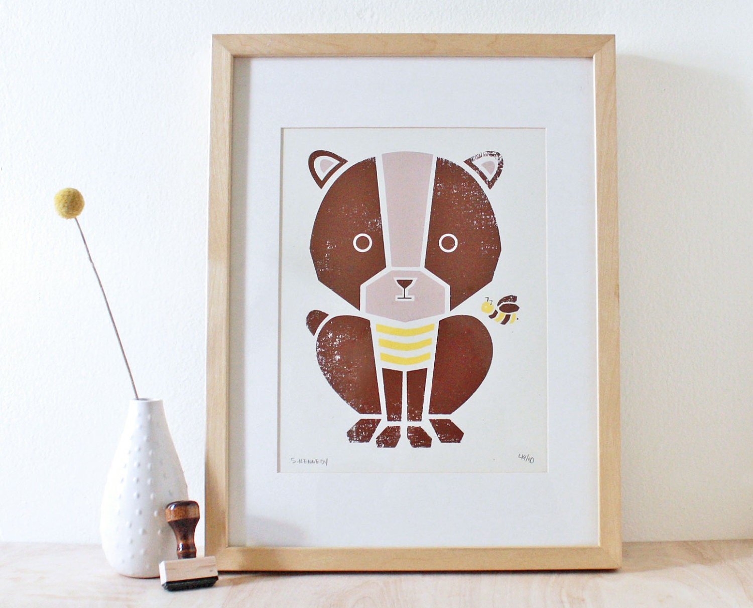 Kid's Art, Honey Bear, Animal, Screenprint