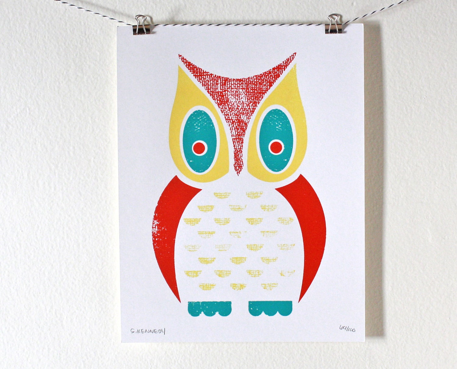 Owl Screenprint, Screenprint, Art Print, White