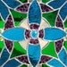 Peacock Blue, Bright Green and Plum Purple Stained Glass Panel