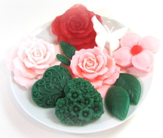 Hearts Flowers Soap Gift - Rose Guest Soap - Cherry Blossom Scent - Hostess Gift - Mothers Day