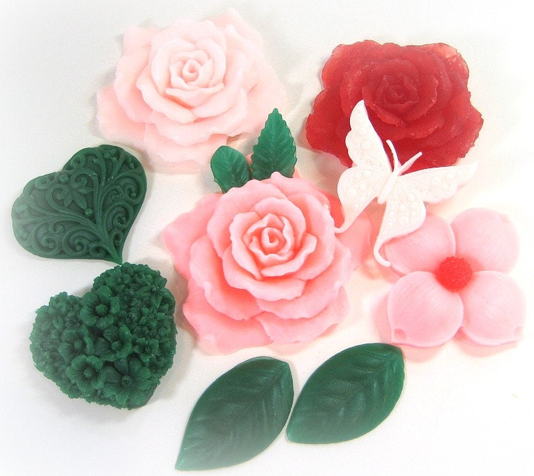 Hearts Flowers Soap Gift - Rose Guest Soap - Cherry Blossom Scent - Hostess Gift - Mothers Day