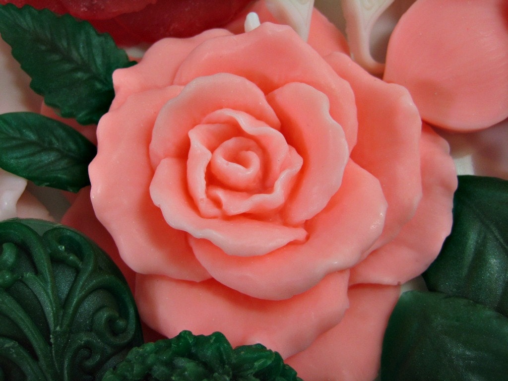Hearts Flowers Soap Gift - Rose Guest Soap - Cherry Blossom Scent - Hostess Gift - Mothers Day