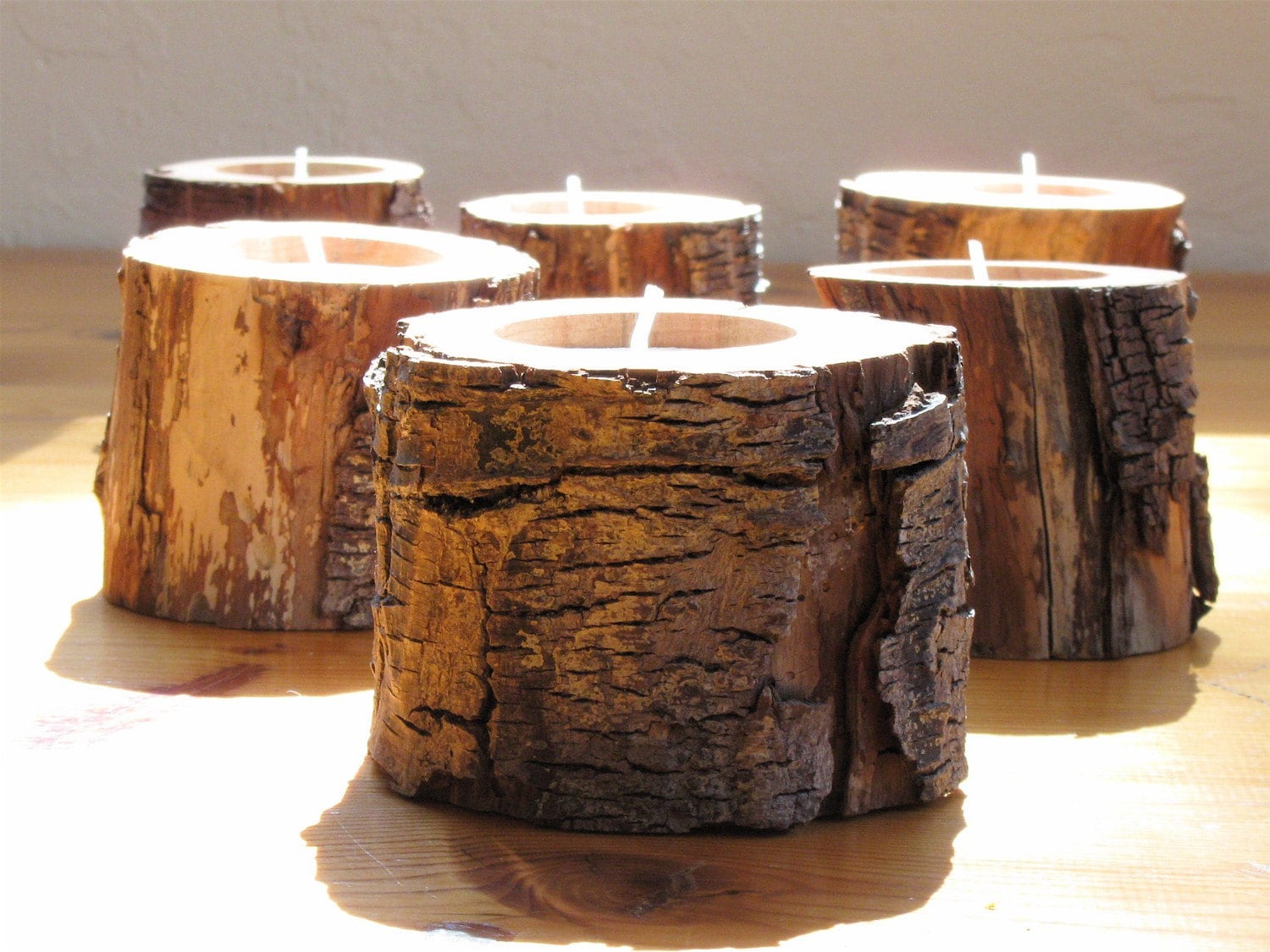 6 Woodland DRIFTWOOD Candle Holders Eco by NaturesCabinet on Etsy