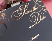 Luxury, Couture Black and Gold Foil Wedding Save the Date SAMPLE