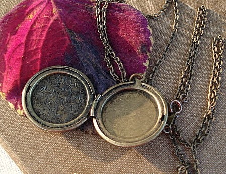 Brass Locket Mom Locket Jewelry Flower Locket  Long Chain - Long Ago  Simply Classic