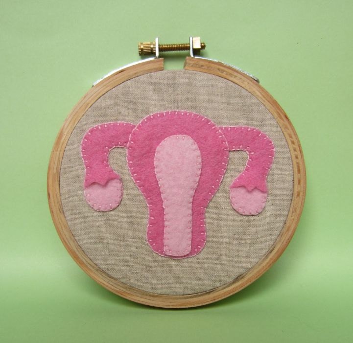 Uterus Embroidery Hoop on Linen