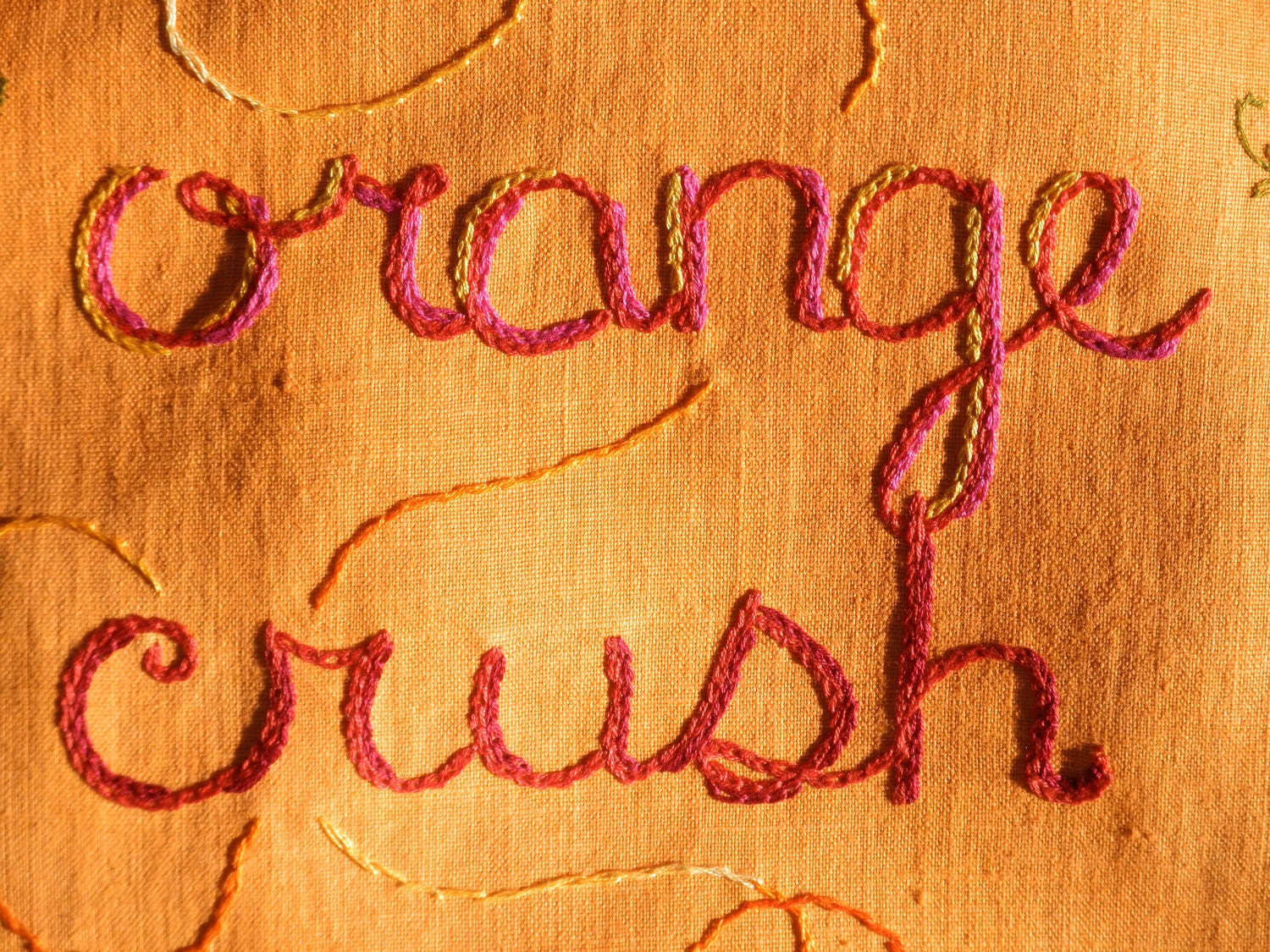 Poetry in Orange, embroidered art,  bohemian chic