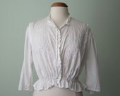 10s 20s blouse / cotton floral peplum waist sheer top shirt (m - l)