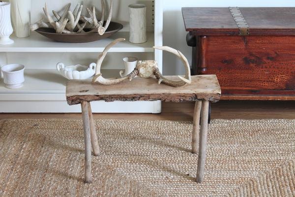 vintage small Wood Log bench footstool