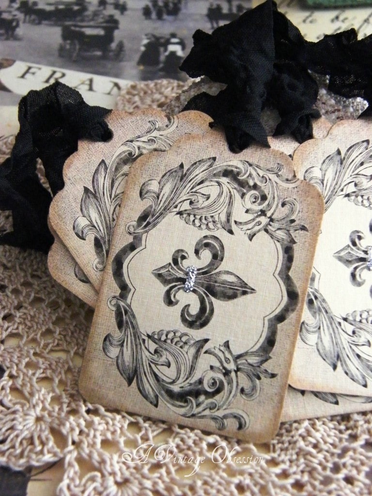 Handmade French Inspired Gift/Merchandise Tags by avintageobsession on etsy