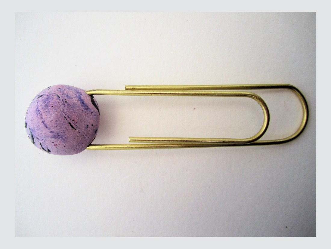Bookmark, Pink and Lavender, Polymer Clay, Paper Clip Type