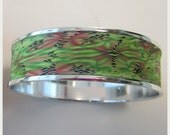 Bangle Bracelet, Light Weight Bangle in Green with Pink, Black and White Accents