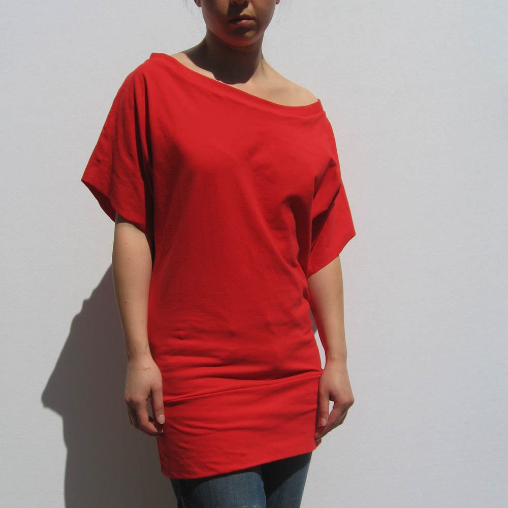 20% off The Perfect Off the Shoulder Tunic in Red Cotton Jersey