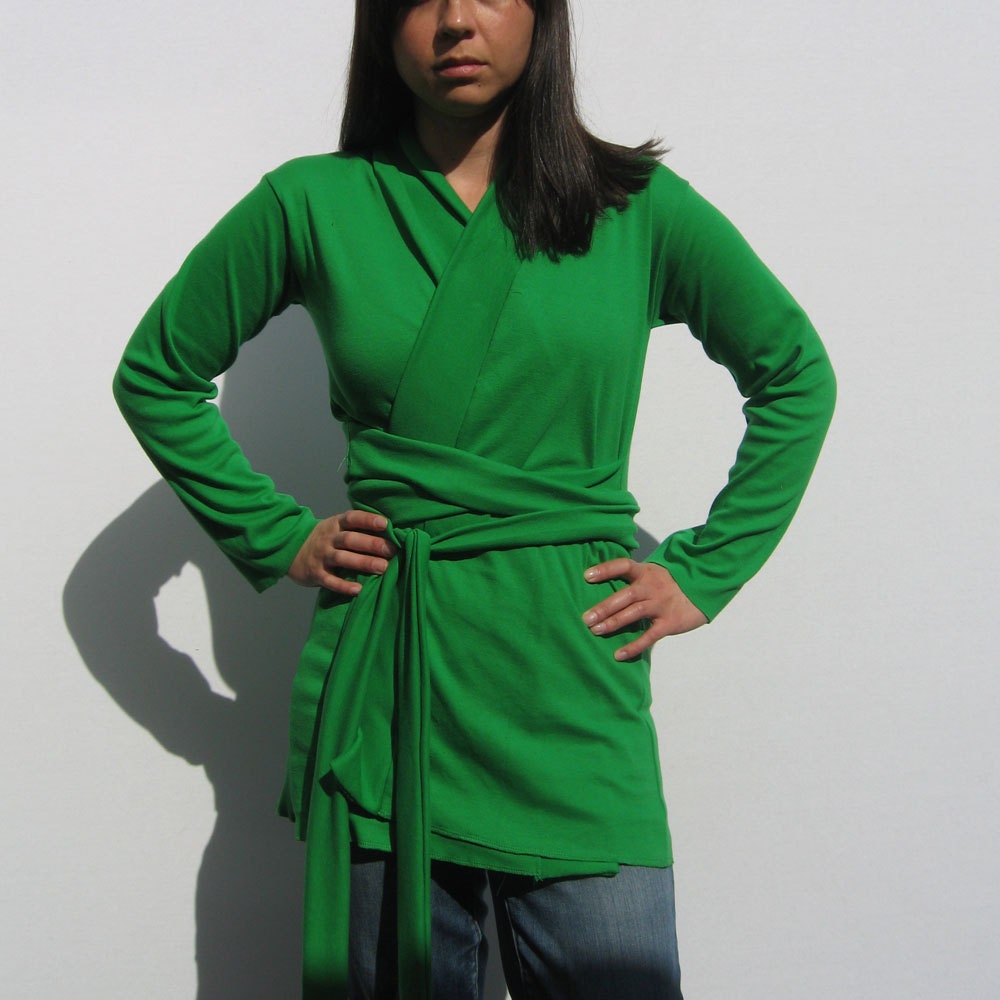 20% off Kelly Green Wrap Top in Cotton Jersey