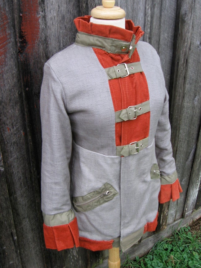 Military Coat with Ruffles - Repurposed and Upcycled