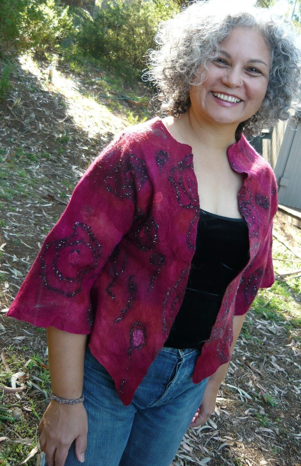 Red Roses Nuno Felt Bolero in Superfine Australian Merino and Silk