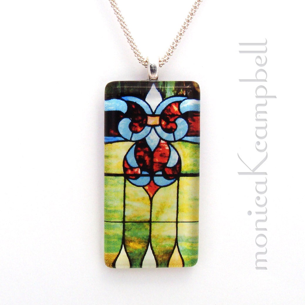 Stained Glass Photo Pendant Necklace Glass Pendant on Sterling Silver Chain American Landscape Jewelry