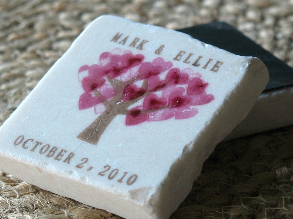 Magenta Heart Tree Save the Date Magnets, Wedding Favors,  Set of 30
