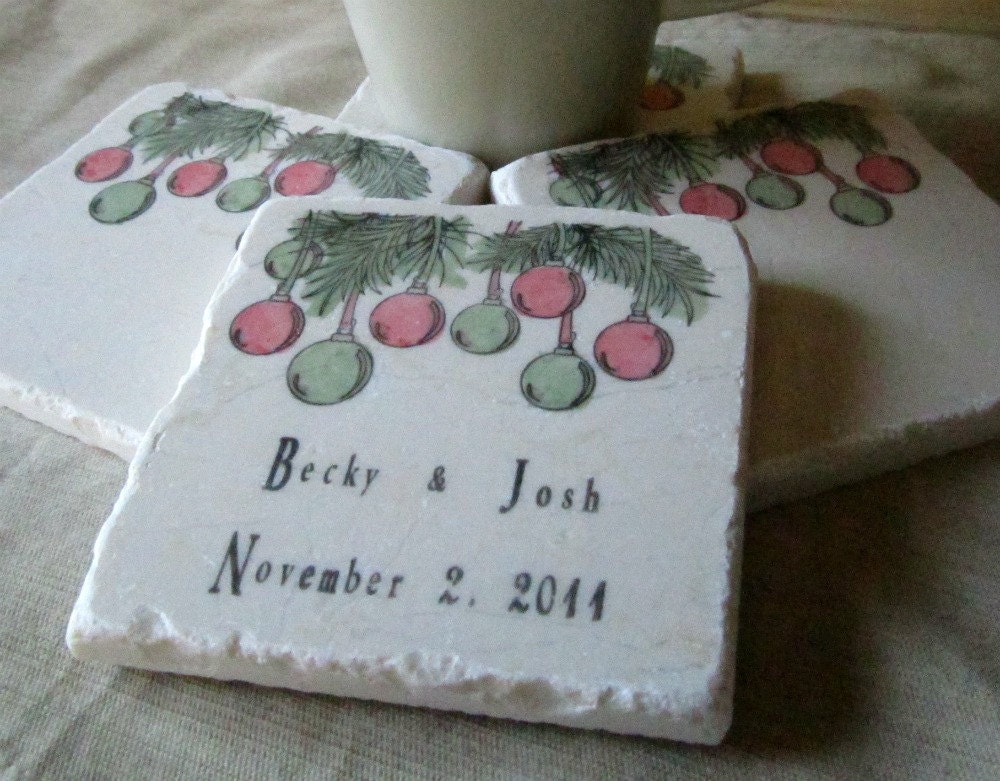 Personalized Christmas Tile Coasters, Set of 4