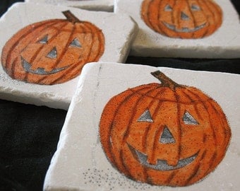 Jack O'Lantern Halloween Coasters, Set of 4