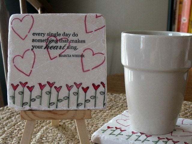 Valentine Gift, Make Your Heart Sing Absorbent Tile Coasters, Set of 4