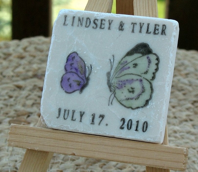 Butterfly Wedding Favor Magnets, Save the Date Magnets, Green and Purple, Set of 25