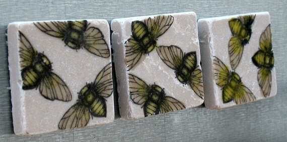 Busy Bee Tile Magnets, Set of 3, Ready to Ship