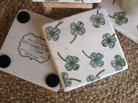 Personalized Shamrock Tile Coasters, Set of 4
