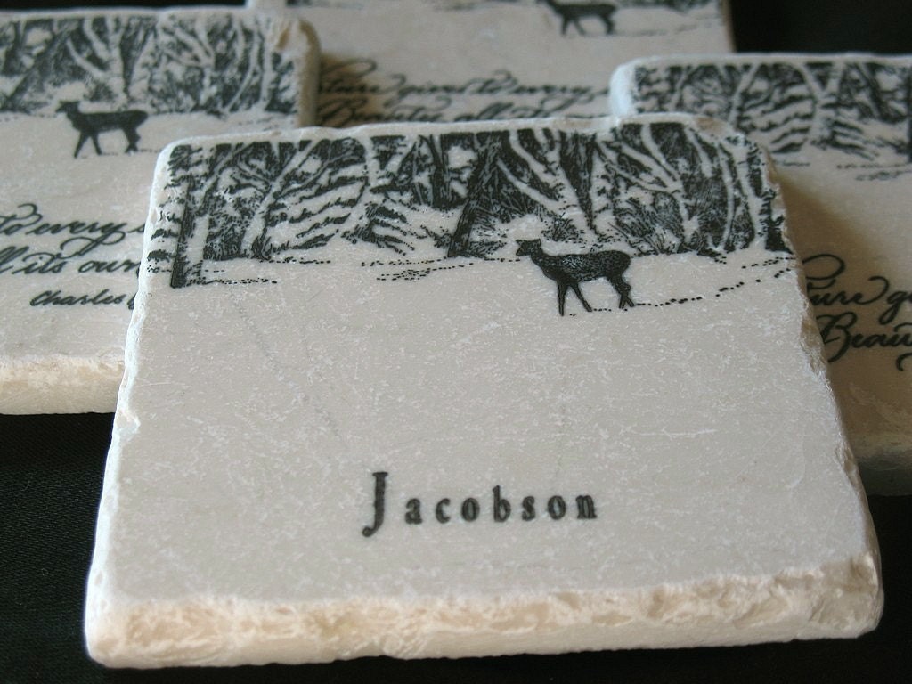 Personalized Winter Morning Tile Coasters, Set of 4