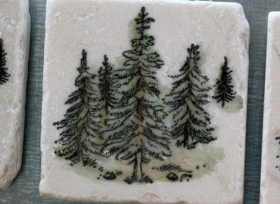 Northwoods Tree Tile Magnets, Set of 3