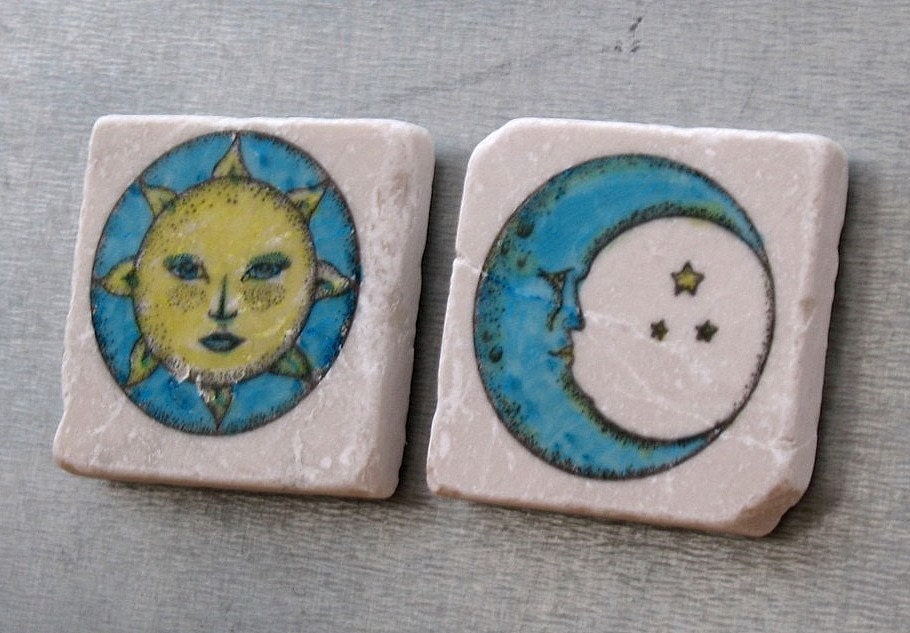 Celestial Sun and Moon Magnets Set of 2, Ready to Ship
