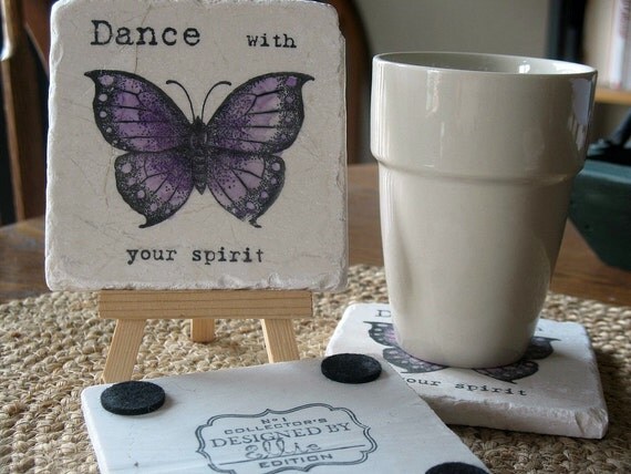 Butterfly Coasters, Dance with your Spirit, Set of 4, Ready to Ship