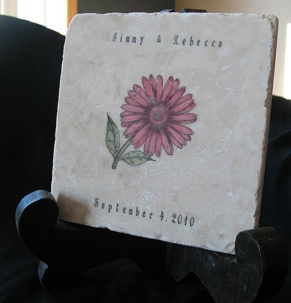 Personalized Pink Gerbera Daisy Trivet