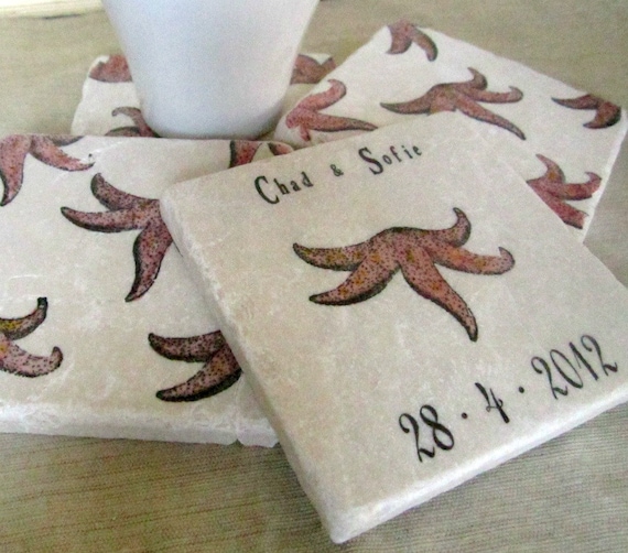 Starfish Wedding Favor Coasters, Set of 25