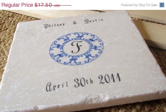 ON SALE Monogram Fleur De Lis Tile Trivet, Royal Blue