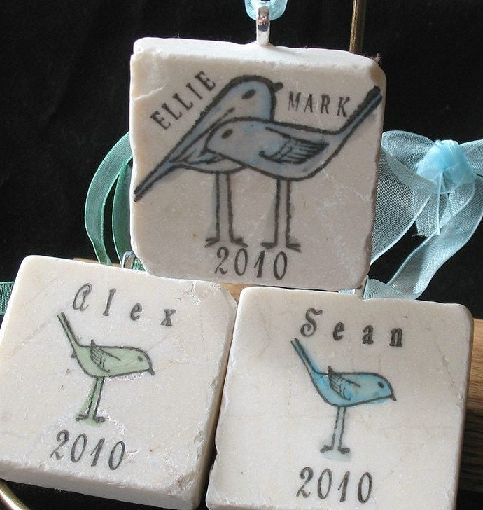 Personalized Family Ornaments, Love Birds, Set of 3