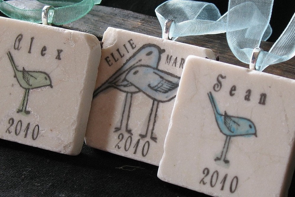 Personalized Family Ornaments, Love Birds, Set of 3