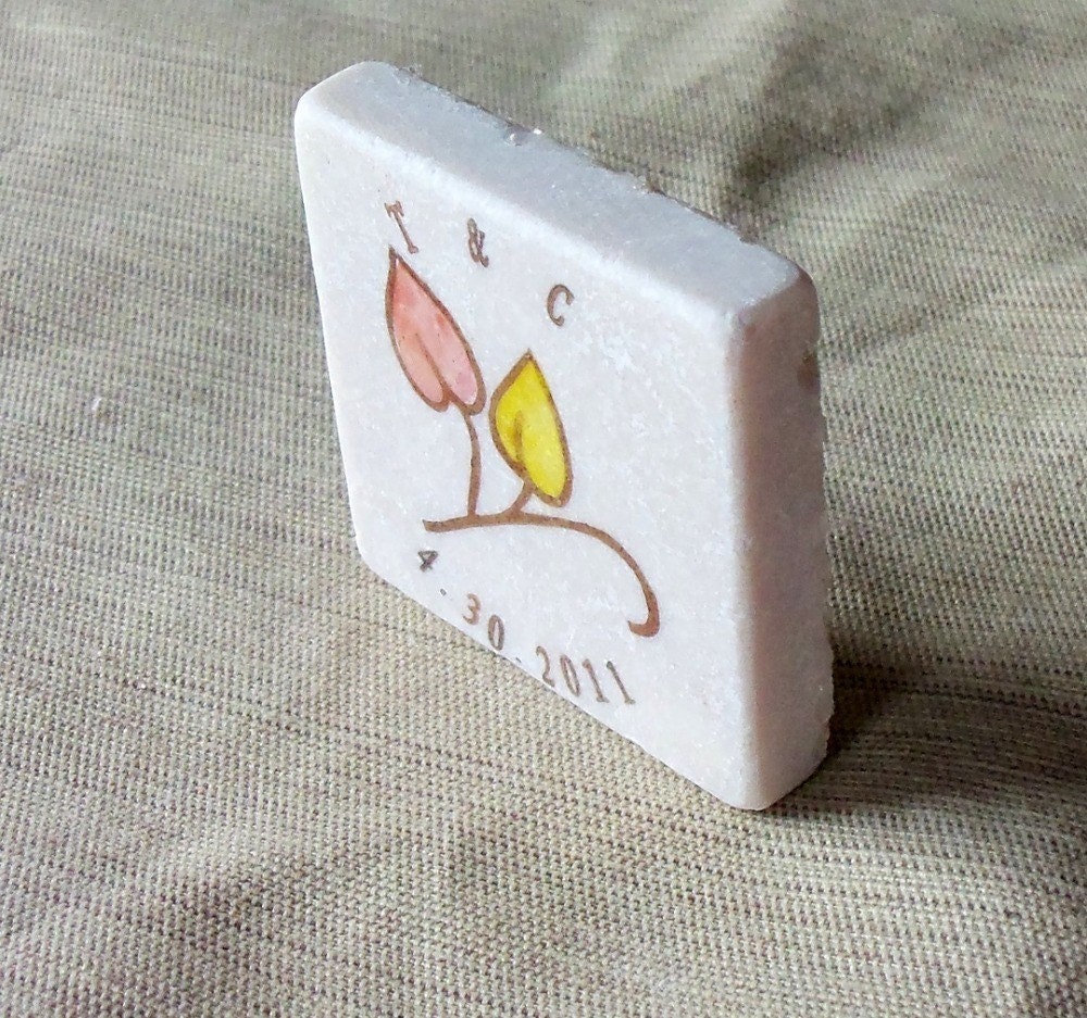Simple Flower Save the Date Magnets, Wedding Favors, Coral and Yellow, Set of 25