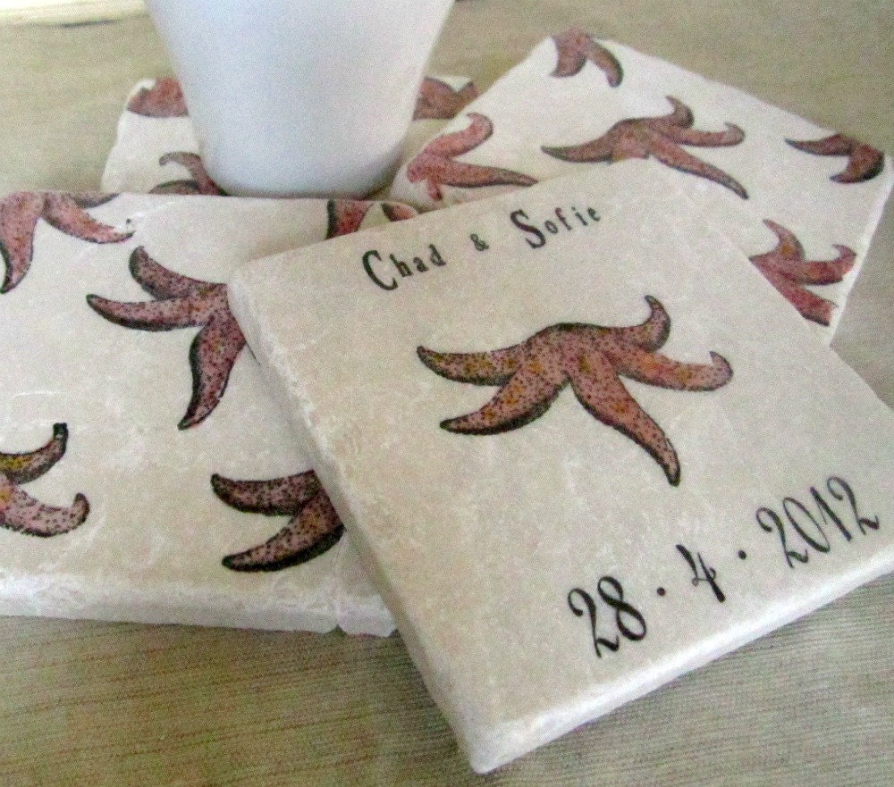 Starfish Wedding Favor Coasters, Set of 25