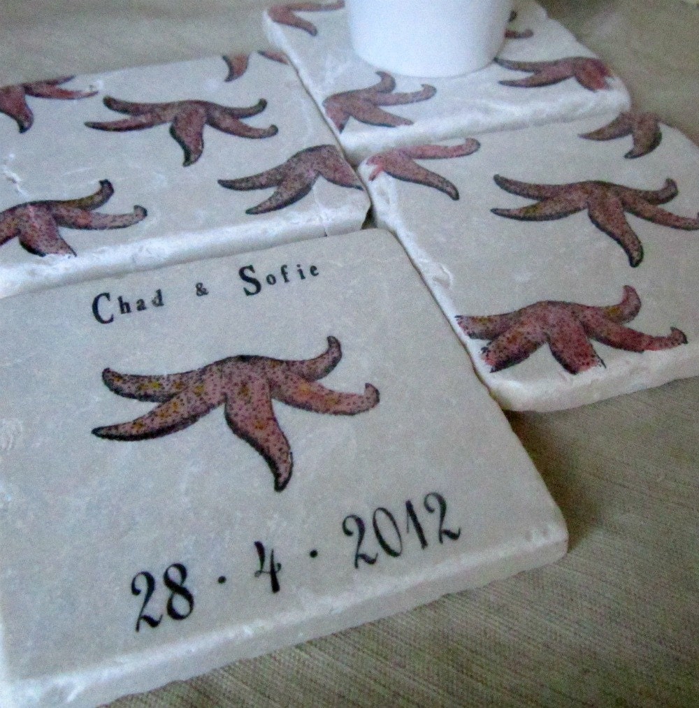 Starfish Wedding Favor Coasters, Set of 25