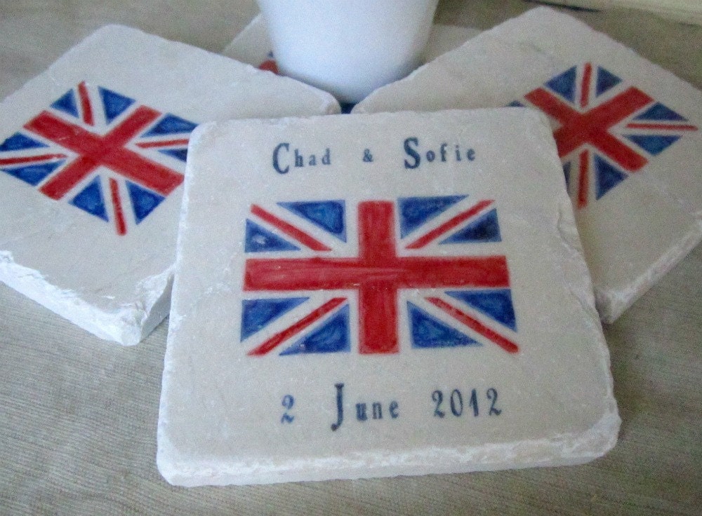 British Flag Wedding Favor Coasters, Set of 25