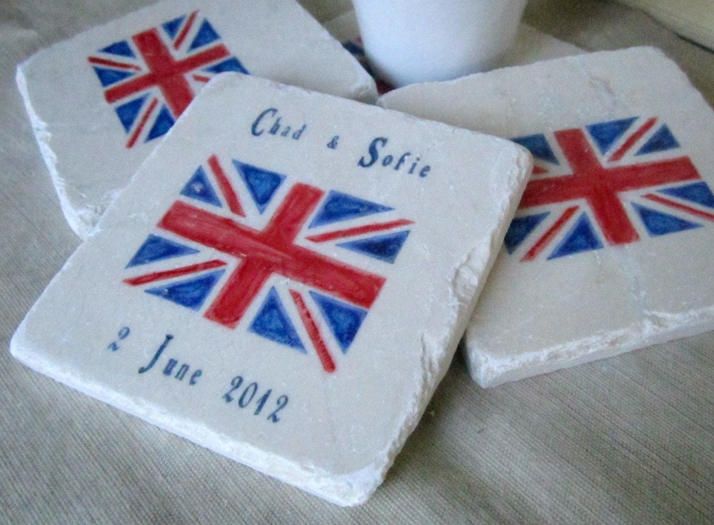 British Flag Wedding Favor Coasters, Set of 25