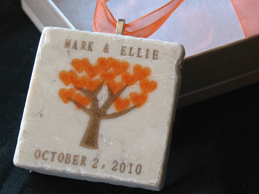 Orange Heart Personalized Ornament With Gift Box