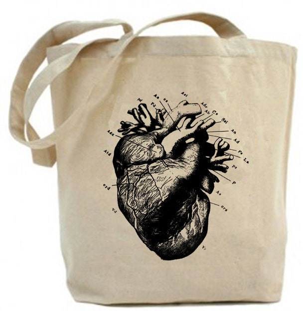 Tote Recycled Cotton Canvas Market Shopping Bag - Anatomical Heart