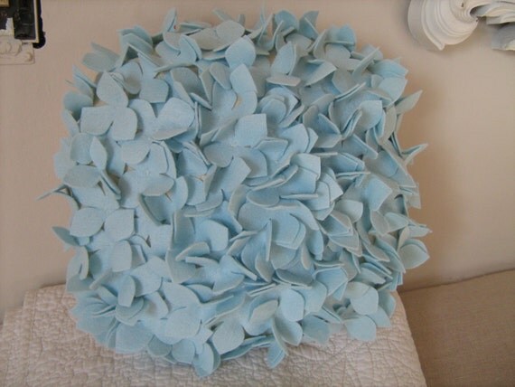 Snow- Ice Blue Round Hydrangea Pillow