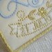Custom Embroidered Wedding Dress Label French Silk Satin, Light blue with Gold Thread
