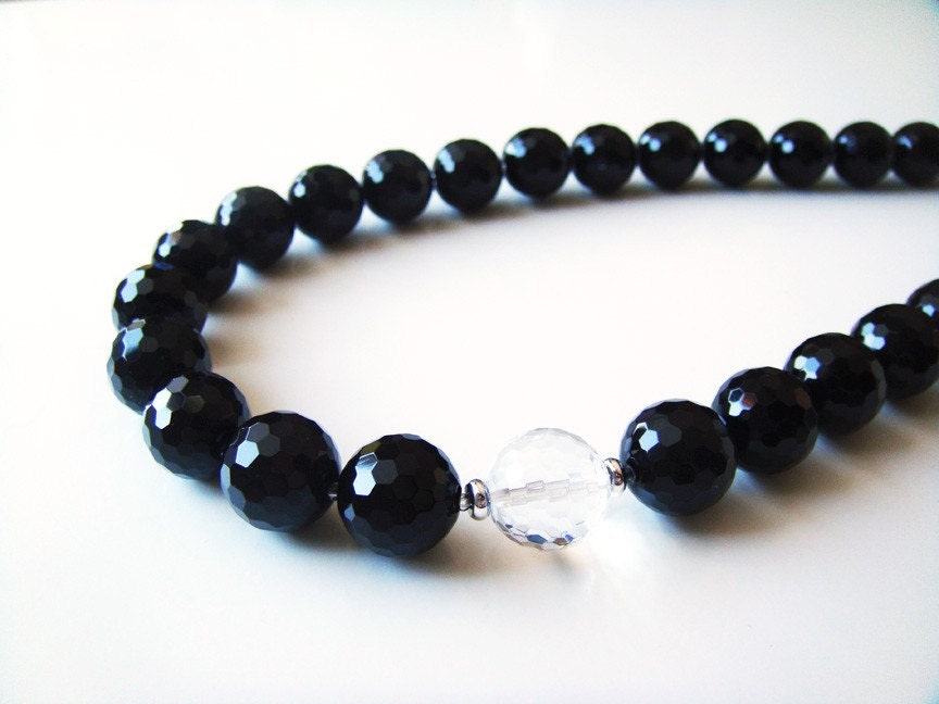 Sparkle Cocktail Party Necklace - Black Onyx and Clear Quartz