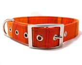 Orange wide striped adjustable dog collar with metal buckle - size M-L