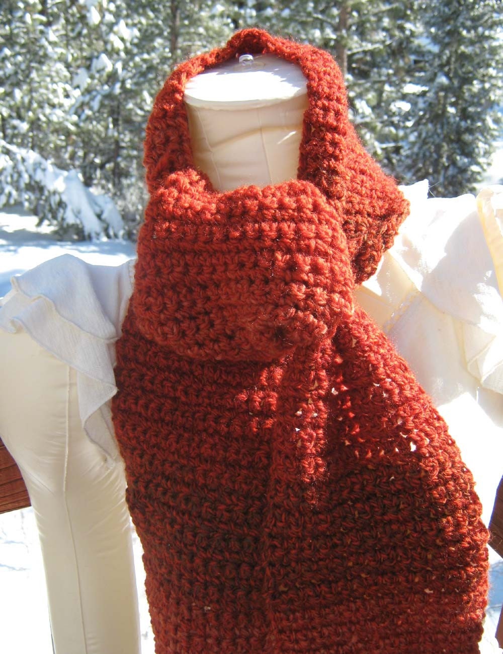 Shades of Rust Crocheted Knit Vegan Scarf
